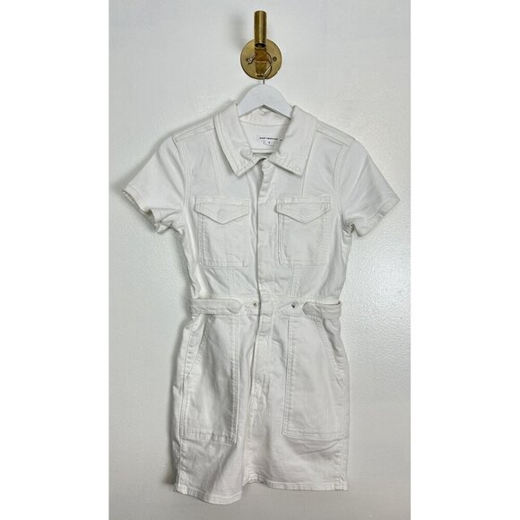 GOOD AMERICAN Fit for Success Denim Utility Dress Denim in Wash White Size Small - Picture 5 of 15